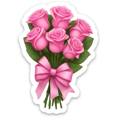 pink bouquet of roses with bow sticker