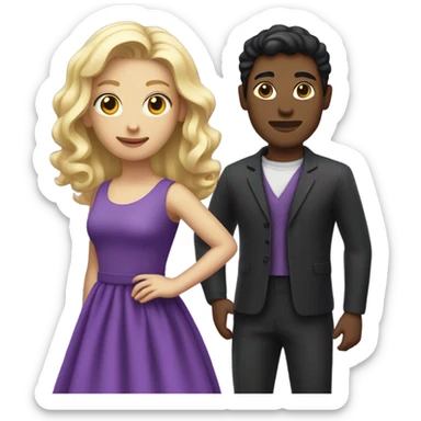 Blond hair and black hair with purple dress sticker