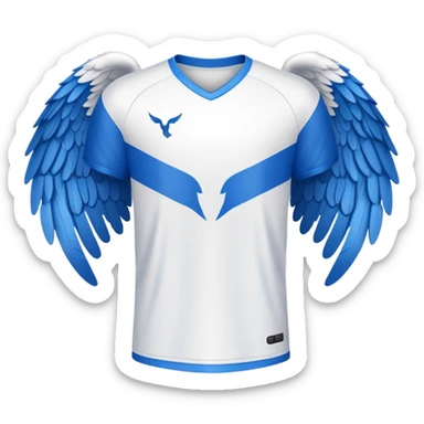 White and blue football shirt with angel wings symbol sticker