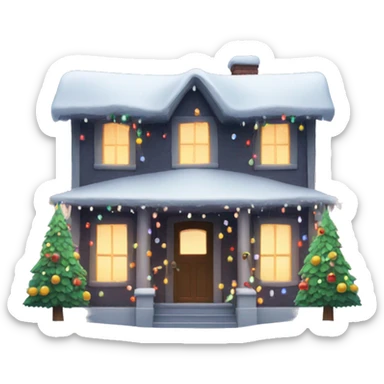Snowy house with Christmas lights sticker