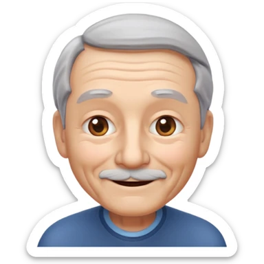 A 3D emoji in iOS emoji aesthetic style of an old man with gray hair, gentle wrinkles, kind smile, and soft eyes. Minimal white background, glossy Apple-style design, warm and friendly expression. sticker