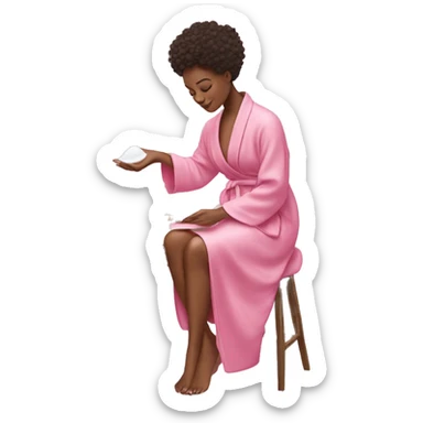 woman applying skincare in pink robe  sticker