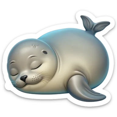 Meme-Worthy cute Sleeping Seal Portrait Emoji, Head resting peacefully with a contented smile, showcasing a luxuriously smooth, glossy form and eyes gently closed in serene slumber, Simplified yet hilariously adorable features, highly detailed, glowing with a soft, drowsy ocean light, high shine, relaxed and utterly lovable, stylized with an air of playful laziness, bright and heartwarming, soft glowing outline, capturing the essence of a sleeping seal that feels destined to become the next viral sensation of adorable rest! sticker