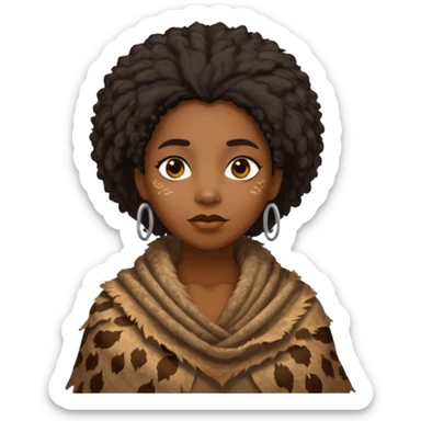 ancient hairy black woman, tattered animal skin shawl sticker