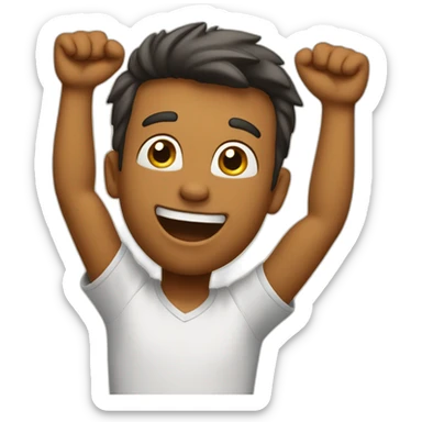 excited man with arms raised above head sticker
