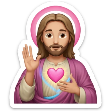 Jesus with hands in a heart gesture, pink heart sticker