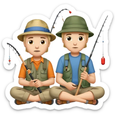 Father and son fishing, sitting bored sticker