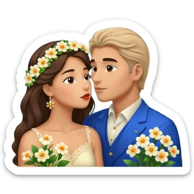 Kissing Couple traveling in Montenegro russian man and elegant  Latina girl delicate flowers and mountains in the background  sticker