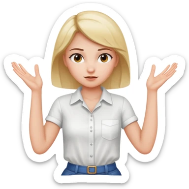 A girl with curious expressions and her arms making a v  on her waist  sticker