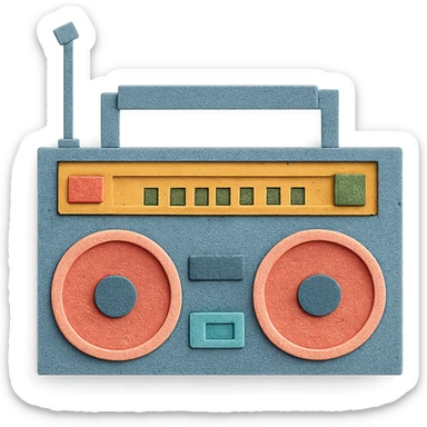 retro boombox with visible paper textures, front view, paper-craft style sticker