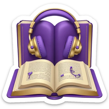 purple open storybook with purple headphones on top sticker