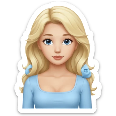 pretty girl blonde wavy long hair makeup light baby blue skin tight square neckline long sleeve top sticker