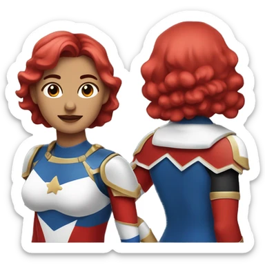 súper heroina con taje rojo y puntos negros con piel blanca y Dos coletas y cabello azul  sticker