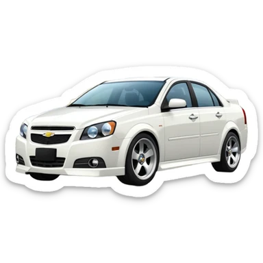 A cinematic, high-detail photograph of a glossy white Chevrolet Optra Magnum sedan with tinted windows and custom alloy rims sticker