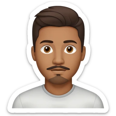 Young man with medium brown skin, mixed-race ethnicity, long dark brown hair with middle part, goatee, mustache, and medium brown eyes, head only sticker