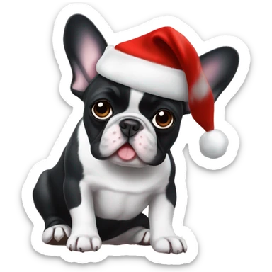 Black and White French bulldog with Christmas hat ￼ sticker
