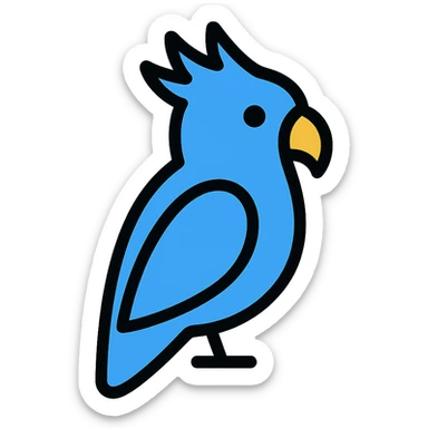 Make the blue cockatoo icon even more minimal by removing extra details and keeping only essential shapes and lines. sticker