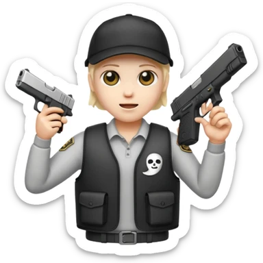 Emoji de fantasmita con una Glock 17 en la mano izquierda, con gorra y un chaleco antibalas  sticker