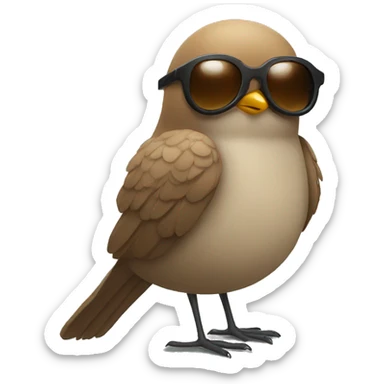 Bird with a human head which has short brown hair and sunglasses sticker
