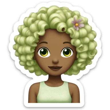 Curly girl with flower in hair green eyes  sticker