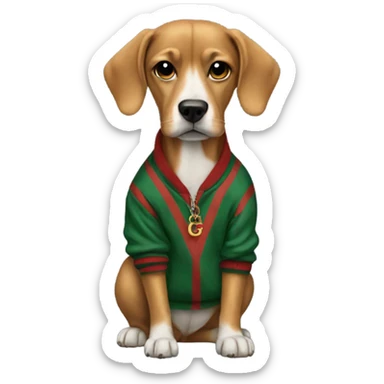 Dog wearing a Gucci sweatshirt  sticker