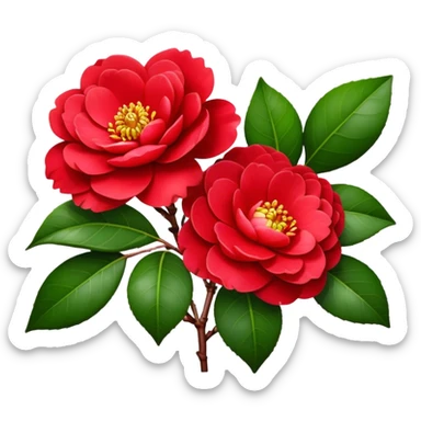 bouquet Red Camellia, luxuriant, stem, leaf, bud sticker