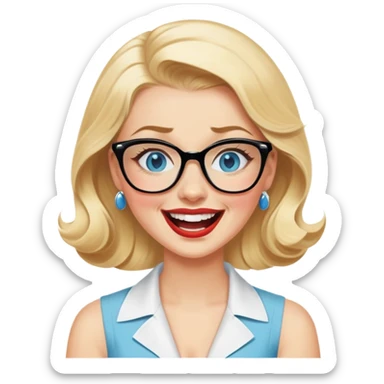 Blonde hair, blue eyed, wearing glasses 50's style pinup laughing crying sticker