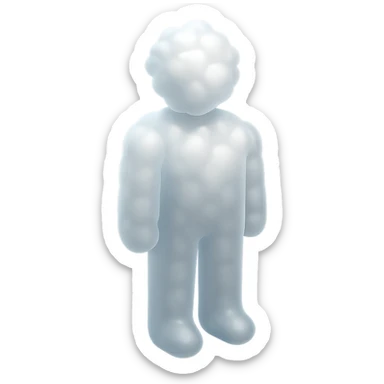 a person standing straight, made entirely of white fluffy convex clouds up to the shoulders, matte glass style sticker