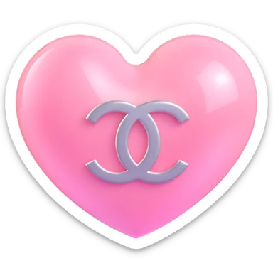 Remove the diamond accent, keep only the glossy white heart with a soft pink glow and silver Chanel logo, elegant, white and silver color scheme, 3D emoji style, keep the background transparent except for the glow. sticker