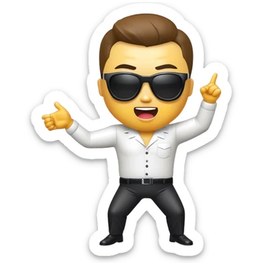 Cinematic Realistic Gangnam Style Pop Culture Emoji, showcasing a playful, iconic portrayal inspired by the hit song rendered with dynamic textures and fun, energetic lighting. sticker