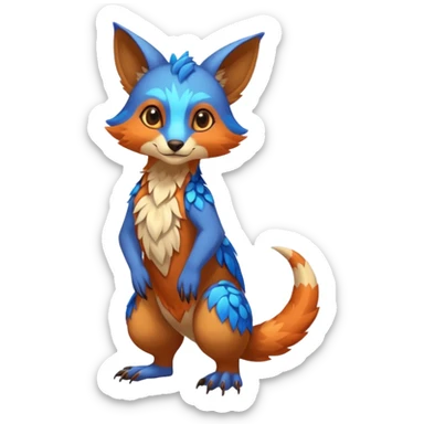 Colorful brown with blue and orange tropical exotic shiny beautiful fantasy-Vernid-Cacomistle-animal-Fakémon-hybrid-fursona (full body) sticker