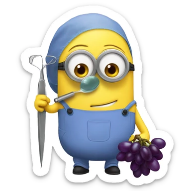 Minion doing surgery on a grape sticker