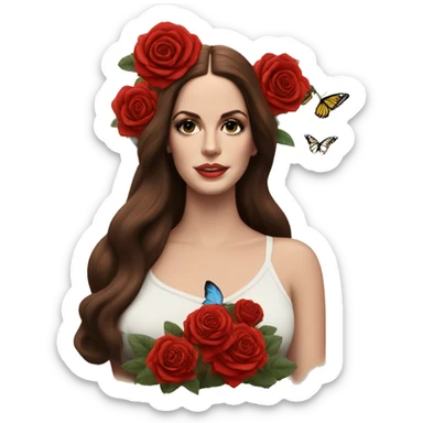 Lana del Rey with butterflies and red roses  sticker