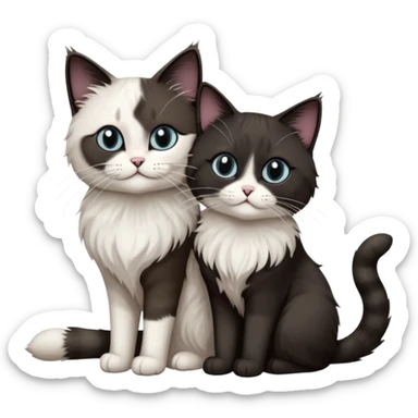 2 chats noirs et blancs qui se ressemblent, même taille et même couleur, l'une poil court l'autre poil ragdoll sticker