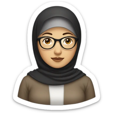 asian woman wearing brown hijab, black shirt, and rounded glasses sticker