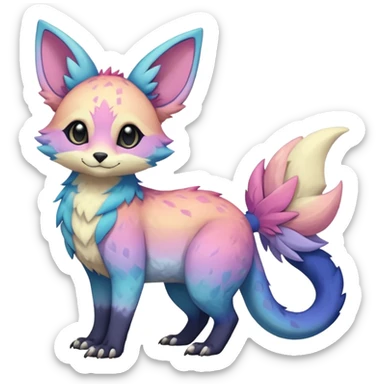 Feral Rare realistic edgy pretty beautiful handsome gorgeous pastel-gradient aesthetic colorful vibrant Vernid-Trico-species-Fakemon-creature by LiLaiRa, random markings, tufted ears, full body sticker