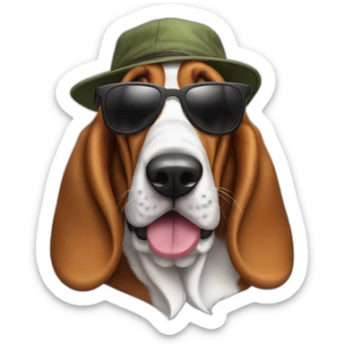 basset hound with cap and sun glasses sticker