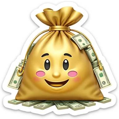 Luxury 3D emoji, overflowing money bag, stacks of cash, premium lighting, rich glossy look, ultra clean, transparent background


 sticker