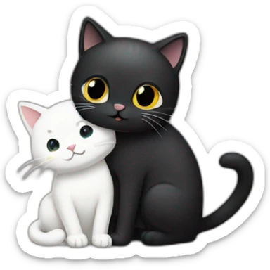 black kitty with white cat hug sticker