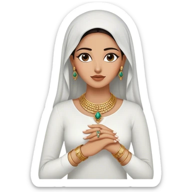 The Palestinian woman, partially visible, wears a white long-sleeve top. Her accessories steal the spotlight—intricately designed gold bangles, statement rings, and layered necklaces—each piece exuding heritage and craftsmanship.  sticker