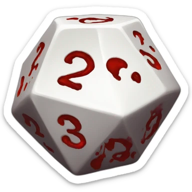 D20 dice with blood sticker