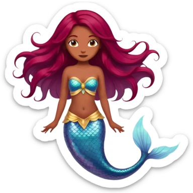 mermaid fairy hybrid with long flowy dyed red burgundy hair, medium brown skin tone sticker