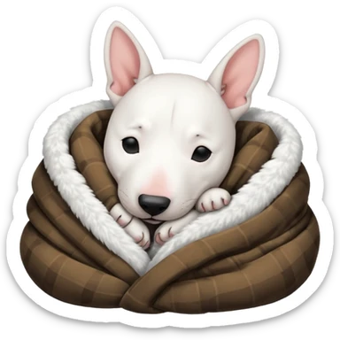 bull terrier sleeping cozy with blanket black head and ears sticker
