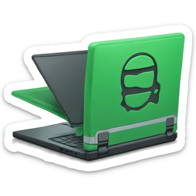 labtop open with green trim sticker