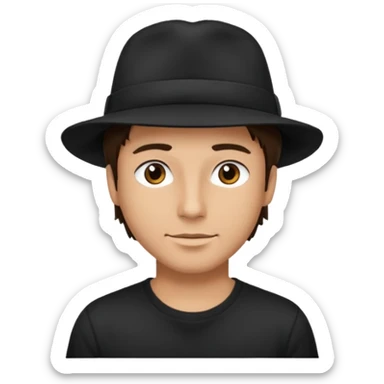 Male brunette movie producer black hat white tshirt  sticker