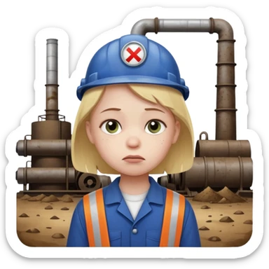 a child with a sad face works in a factory sticker