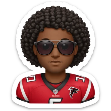 Black man with black sunglasses and curly hair in Atlanta falcons jersey sticker