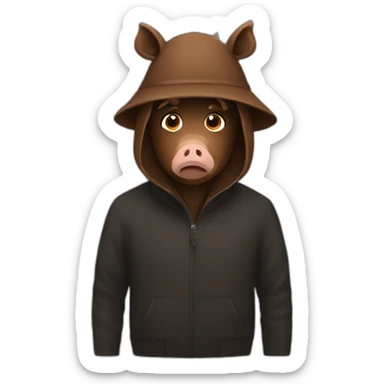fullface sad brown boar black winter hat sticker