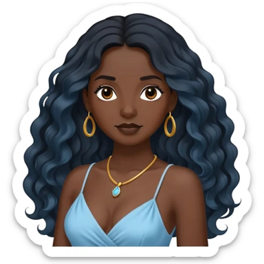 Black sling lady with black long wavy hair with a light blue dress sticker
