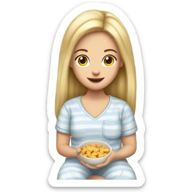 White girl in pajamas with snacks  sticker